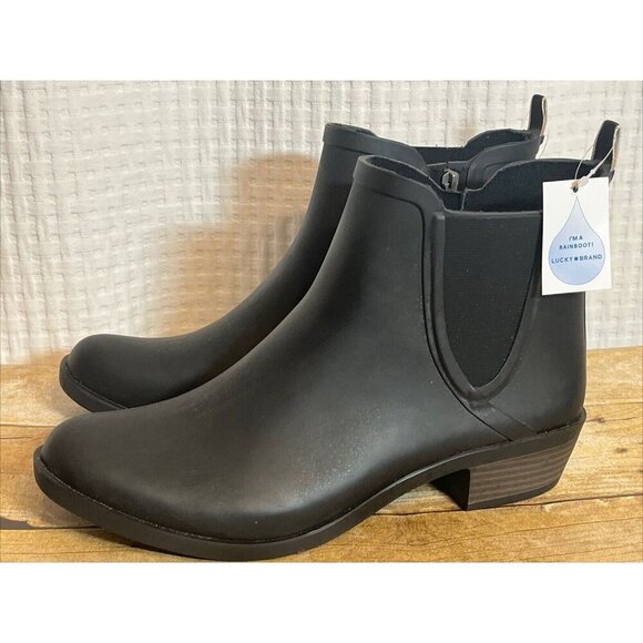 Lucky Brand Womens 11M/43 Black Zip Up Rainboots Rubber Outer New Q - Picture 1 of 8